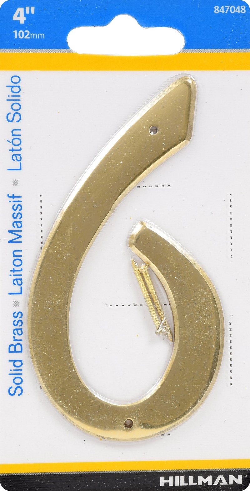 Hillman 847048 4-Inch Nail-On Traditional Solid Brass House Number 6 - Image 2